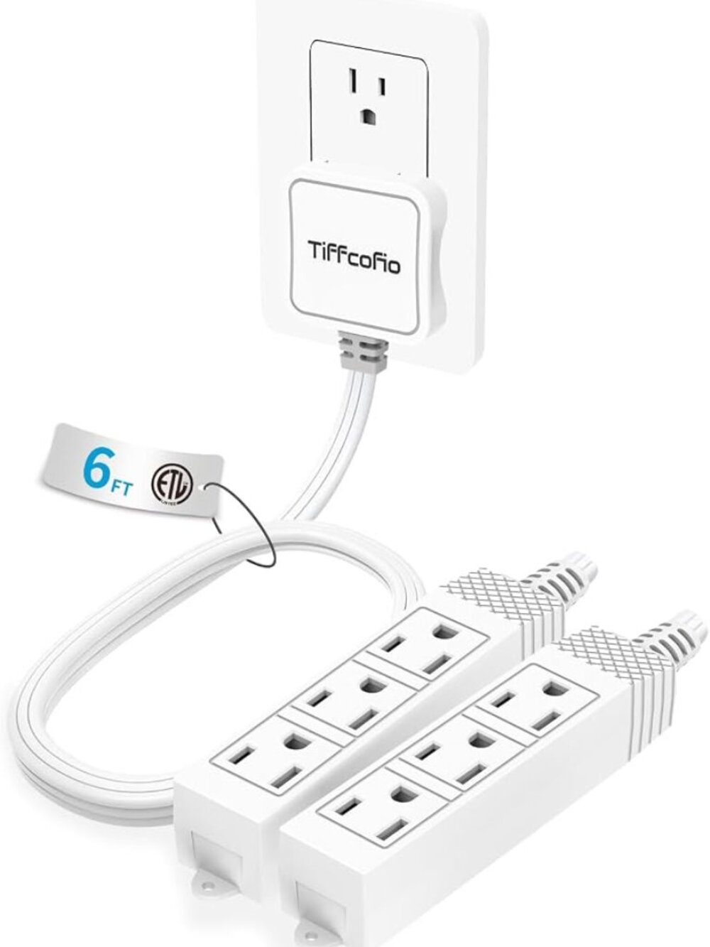 3 Prong Flat Plug Outlet Strip/6 FT on Each Side/3 Grounded Outlets Each